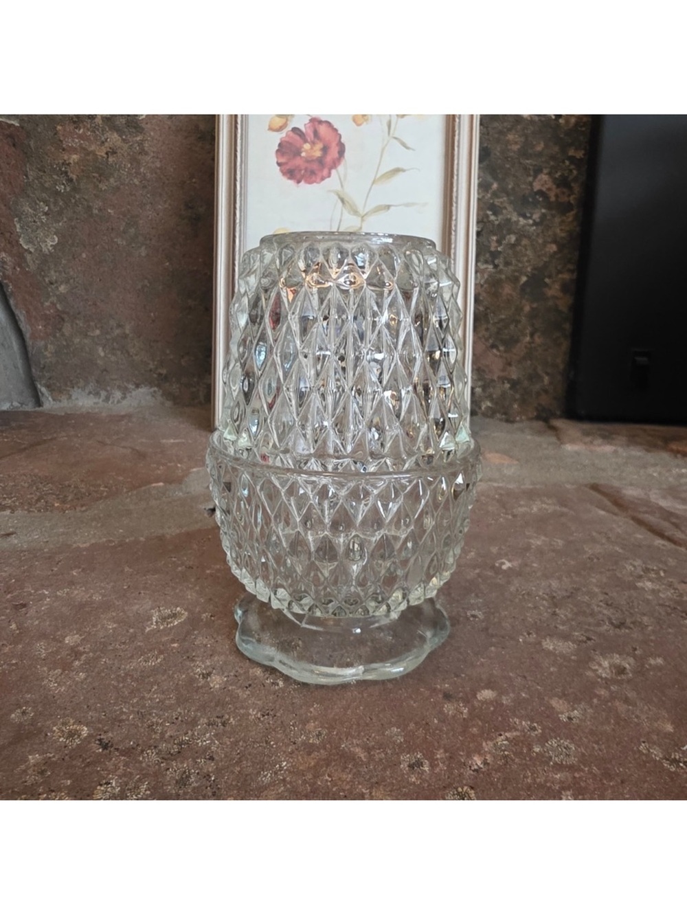 Clear Indiana Glass Fairy Lamp Diamond Point Votive Candle Holder 2pc